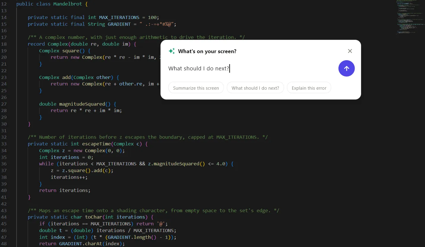 The Ask bar floating over a code editor