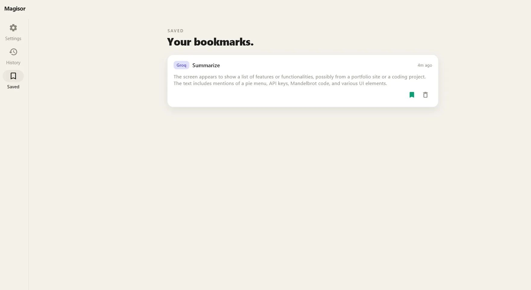 The Saved tab showing starred entries