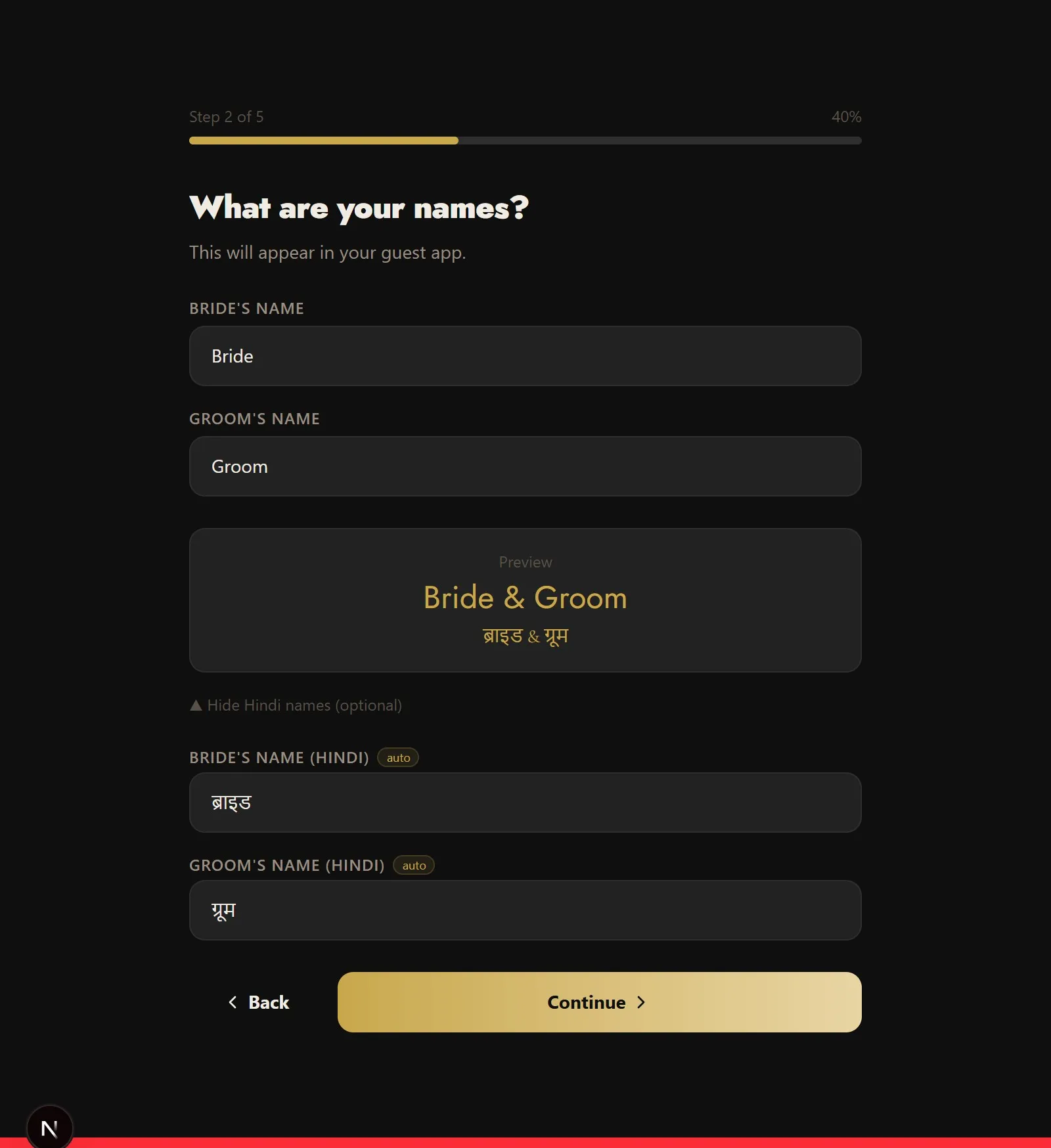 Onboarding — guided setup in 6 steps